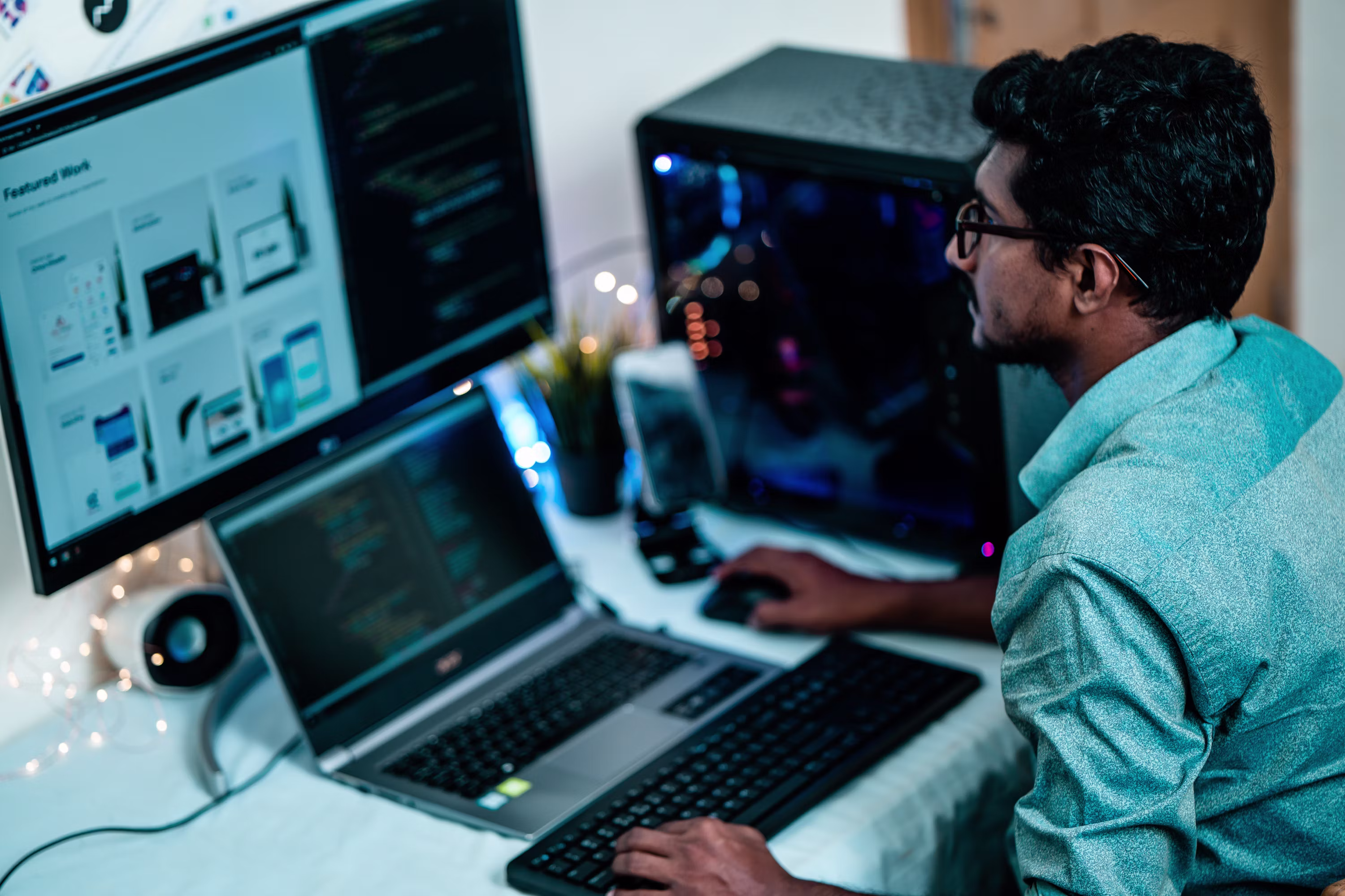 Software engineers collaborating in a modern workspace